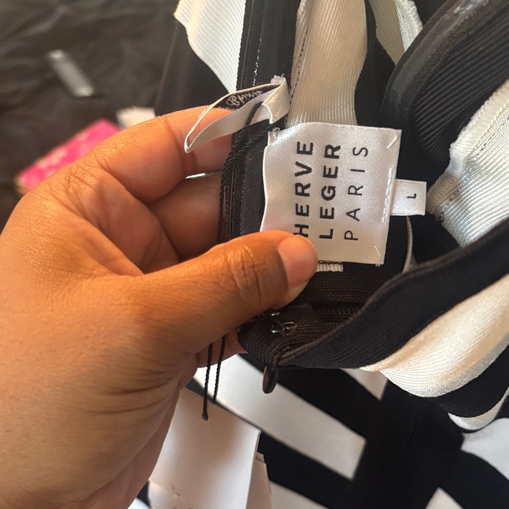 Herve Leger Black and White Striped Dress - Picture 3 of 5